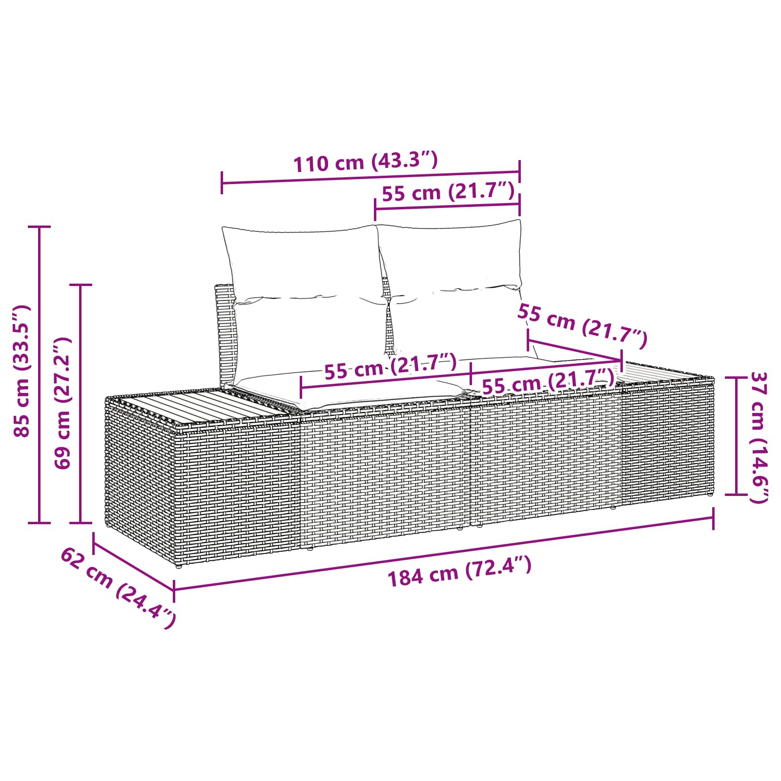 13 dele have sofa sæt med puder sort poly rattan akacie, vidaXL 3 dele have spisesæt med puder sort poly rattan akacie 11 8721288430830 wbg