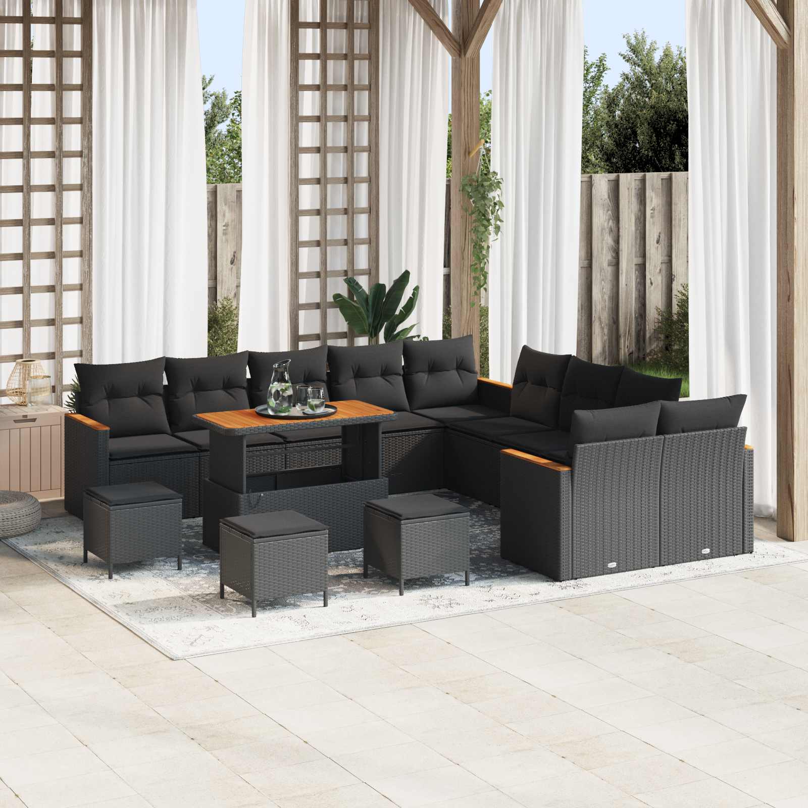 vidaXL Set de canapele pentru grădină 14 pcs Negru poliratan