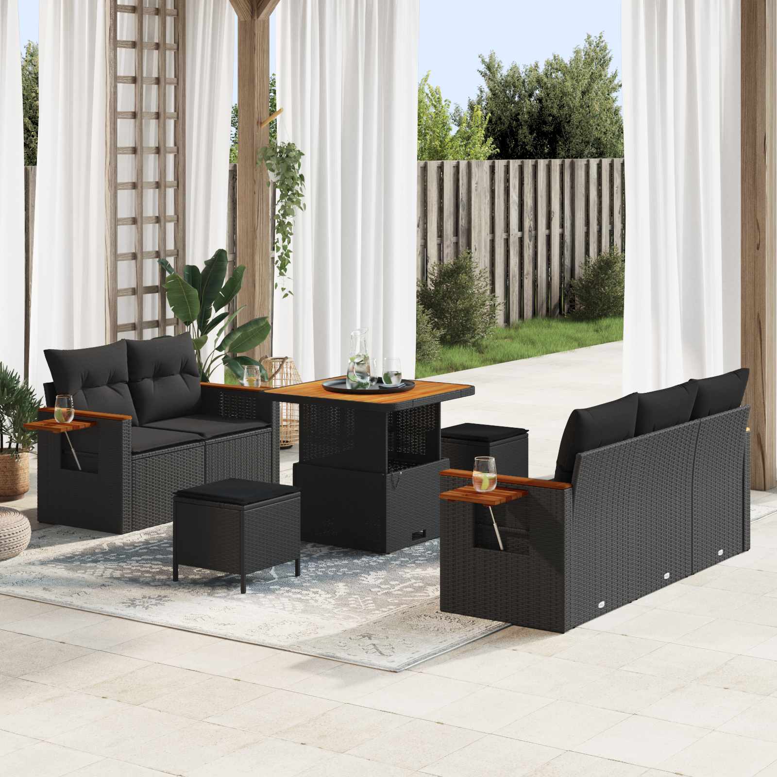 vidaXL Set de canapele pentru grădină 8 pcs Negru poliratan