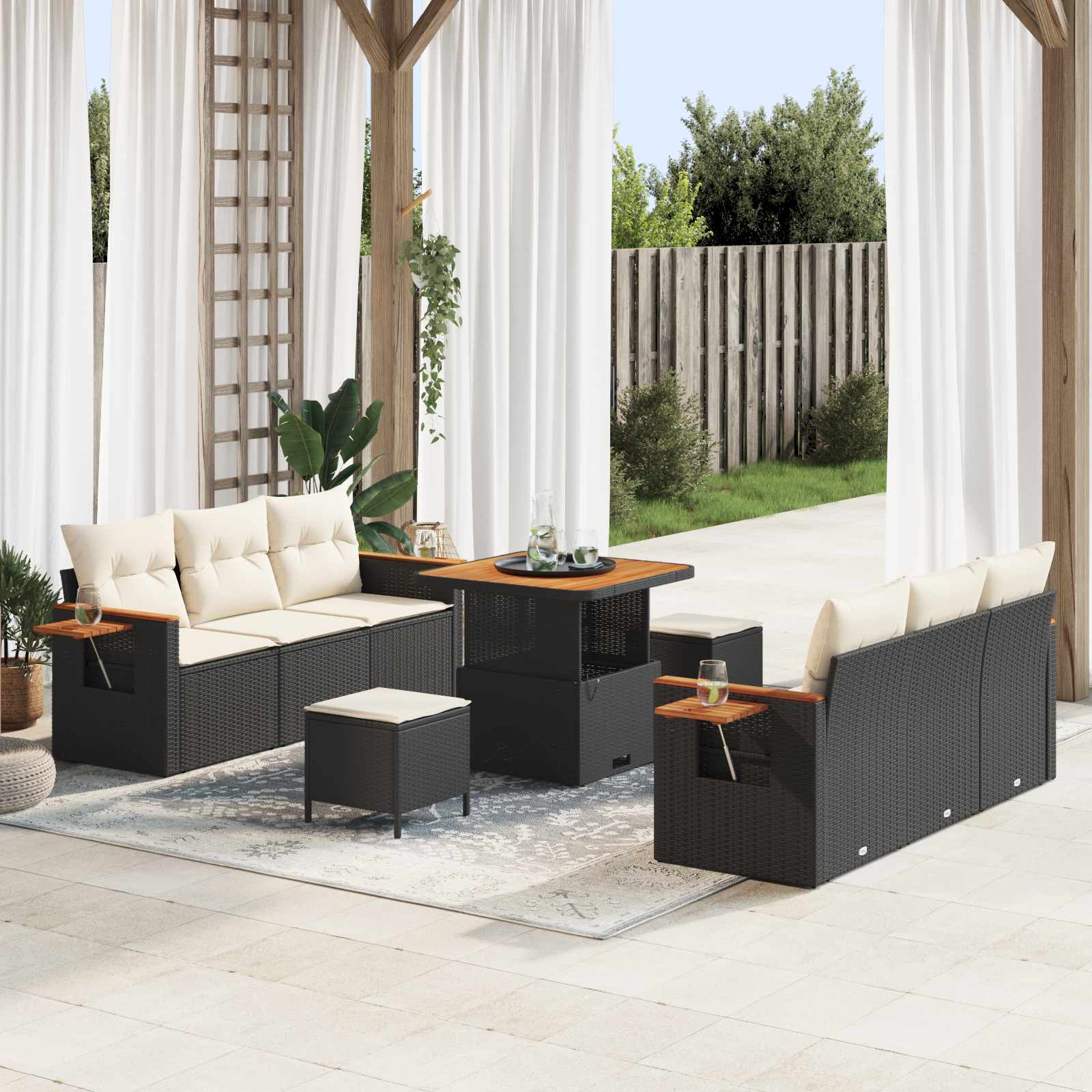 vidaXL Set de canapele pentru grădină 9 pcs Negru poliratan