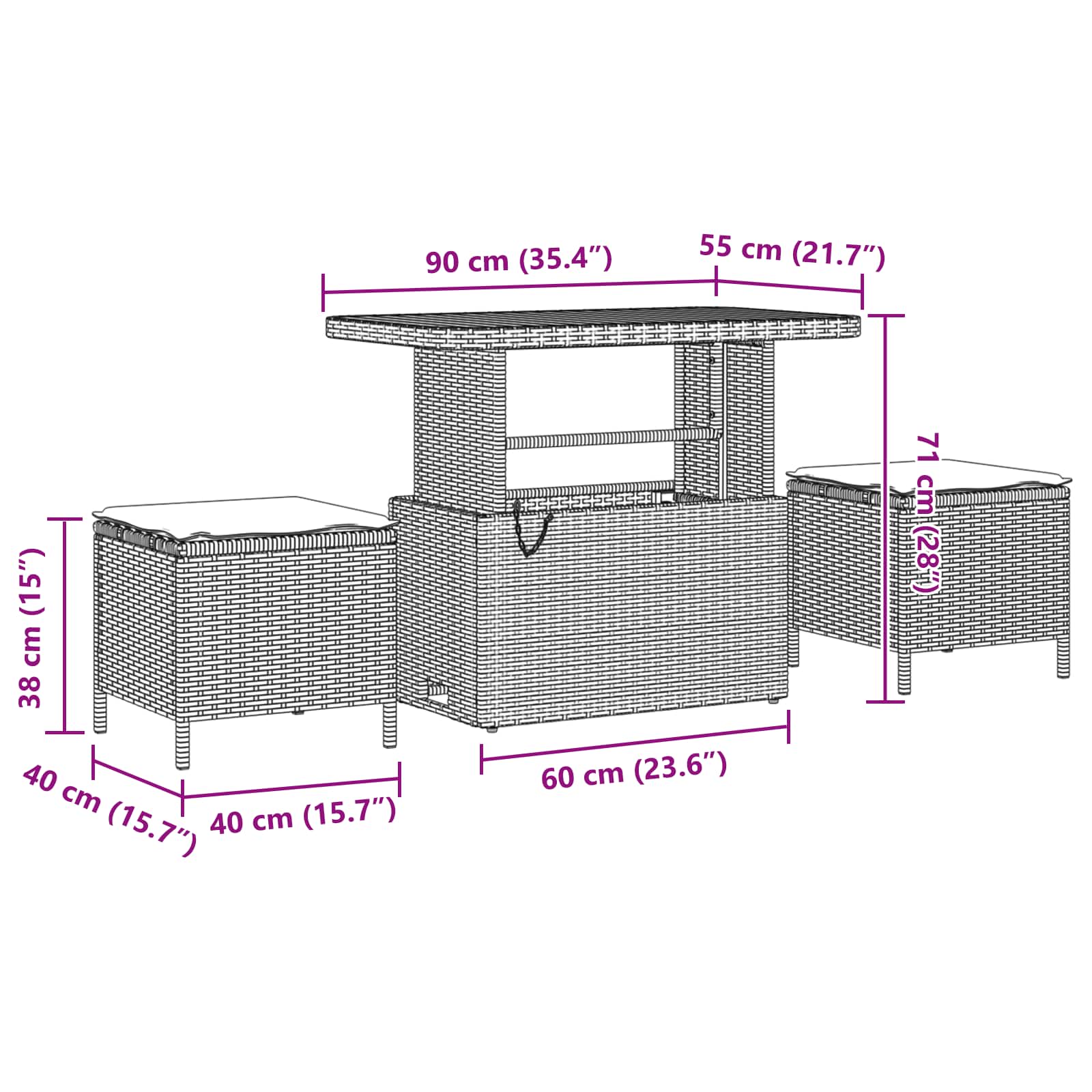 9 Deles Have Sofa Sæt Med Puder Sort Poly Rattan Akacia, vidaXL 3 Deles Have Spise Sæt Med Puder Sort Poly Rattan Akacia 11 8721288431189 wbg