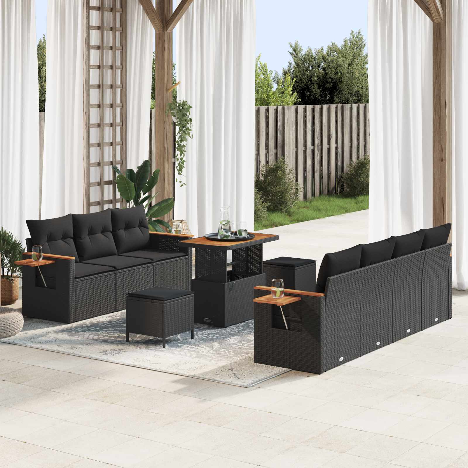 vidaXL Set de canapele pentru grădină 10 pcs Negru poliratan