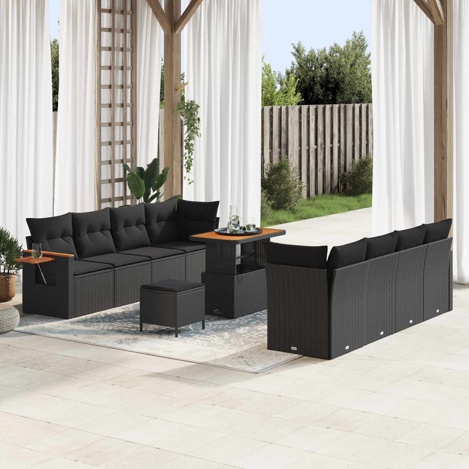 vidaXL Set de canapele pentru grădină 11 pcs Negru poliratan