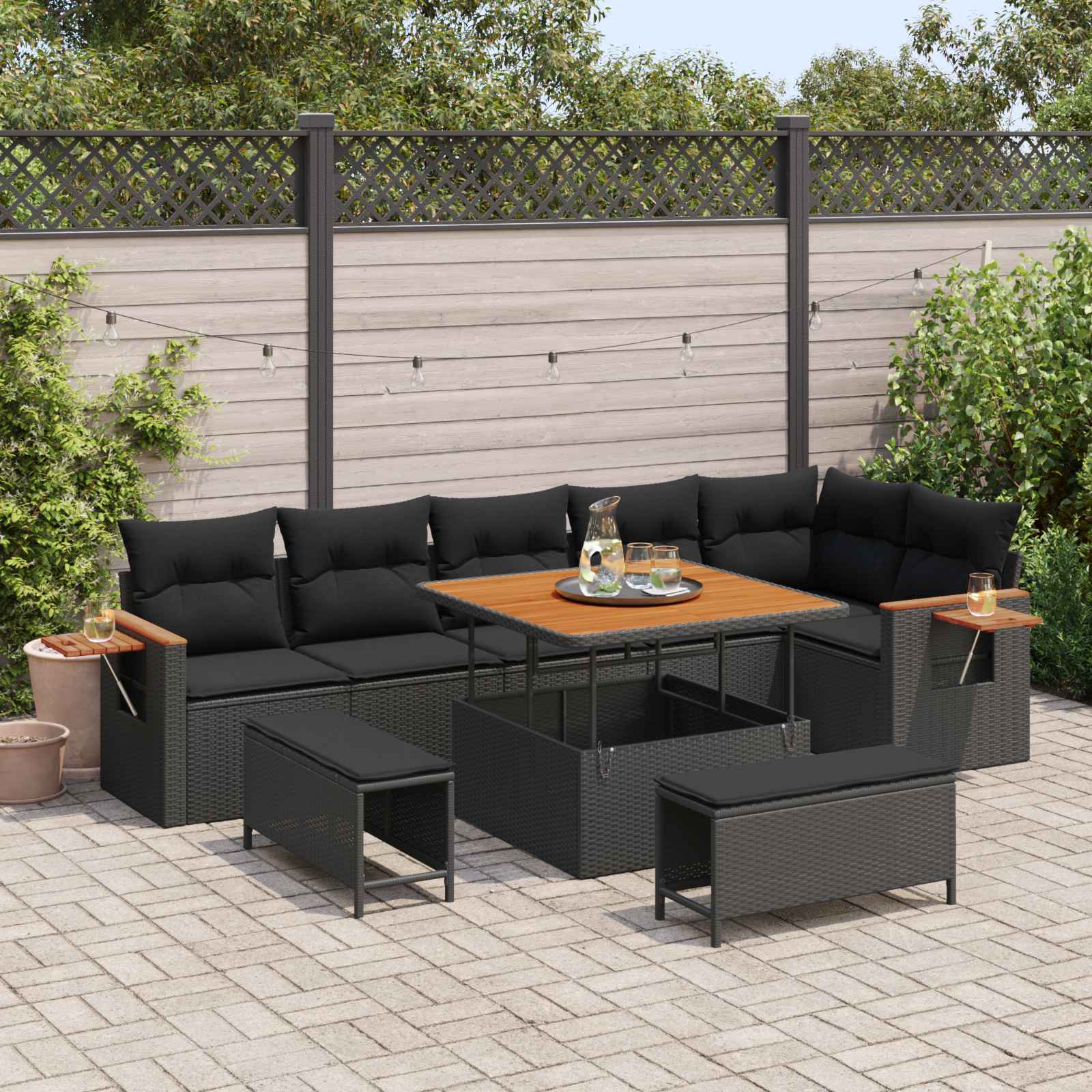 vidaXL Set de canapele pentru grădină 9 pcs Negru poliratan
