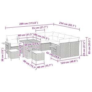 Sada zahradních pohovek 12 pcs Černá polyratan - obrázek 15