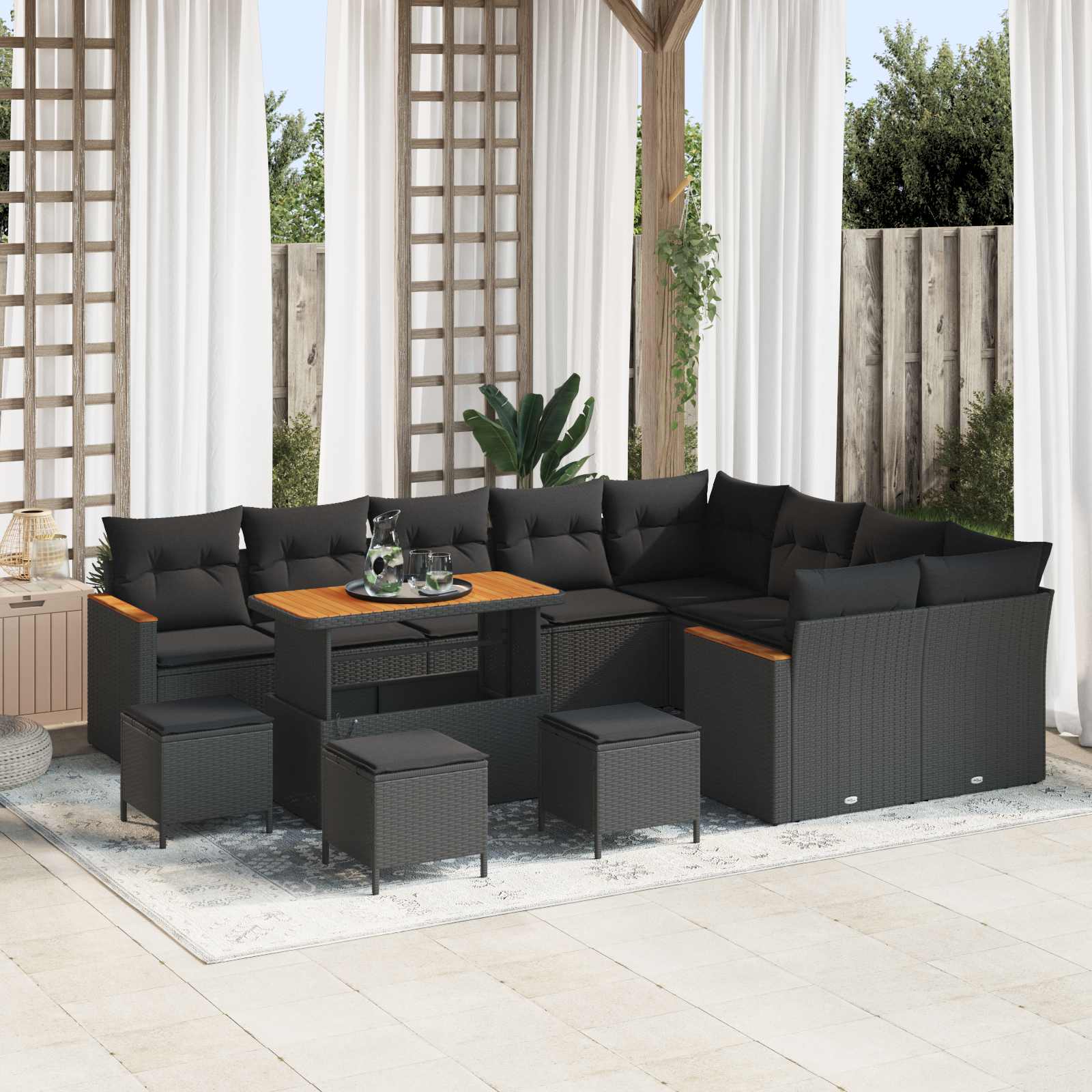 vidaXL Gartensofa-set 13 pcs Schwarz Poly-Rattan