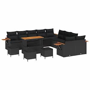 Sada zahradních pohovek 14 pcs Černá polyratan - obrázek 2