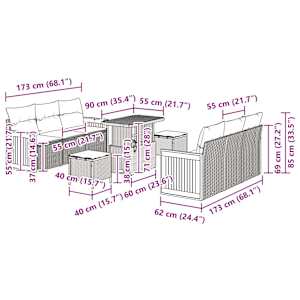 Sada zahradních pohovek s polštářem 9 pcs Béžová a Světle šedá - obrázek 9