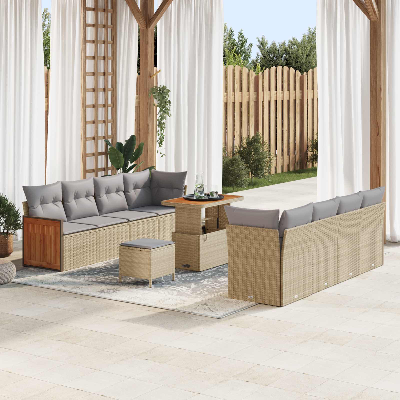 Tuinbankenset met kussen 11 pcs Beige en Licht Grijs