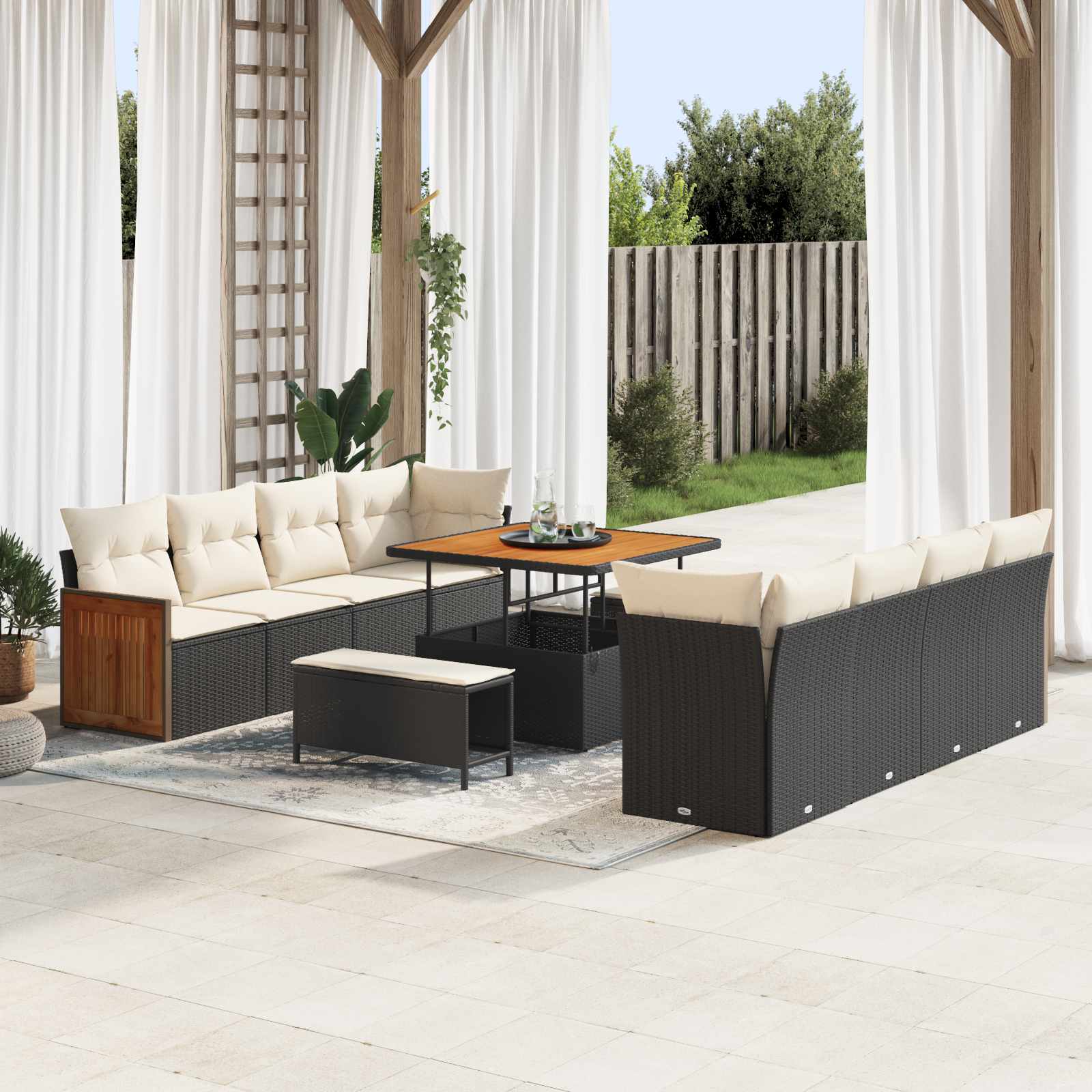 vidaXL Set de canapele pentru grădină cu pernă 11 pcs Negru și Crem