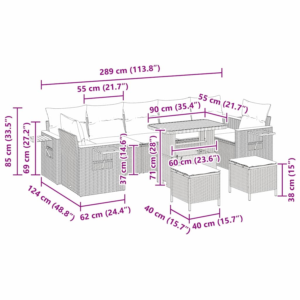 Vrtna sedežna garnitura z blazino 10 pcs Siva - slika 13