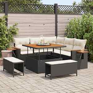 Vrtna sedežna garnitura z blazino 8 pcs Črna in krem