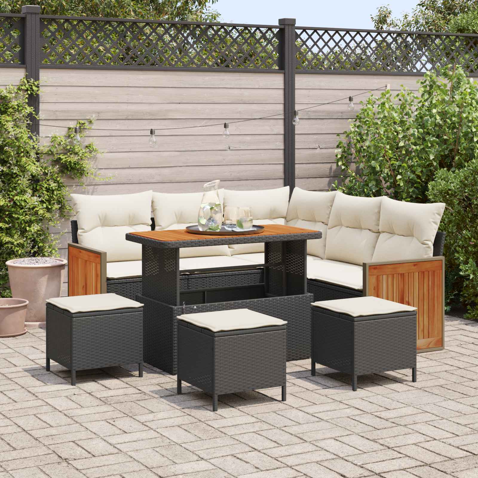 vidaXL Set de canapele pentru grădină cu pernă 9 pcs Negru și Crem