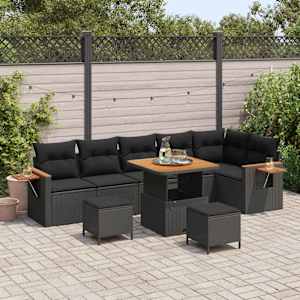 Vrtna sedežna garnitura z blazino 9 pcs Črna