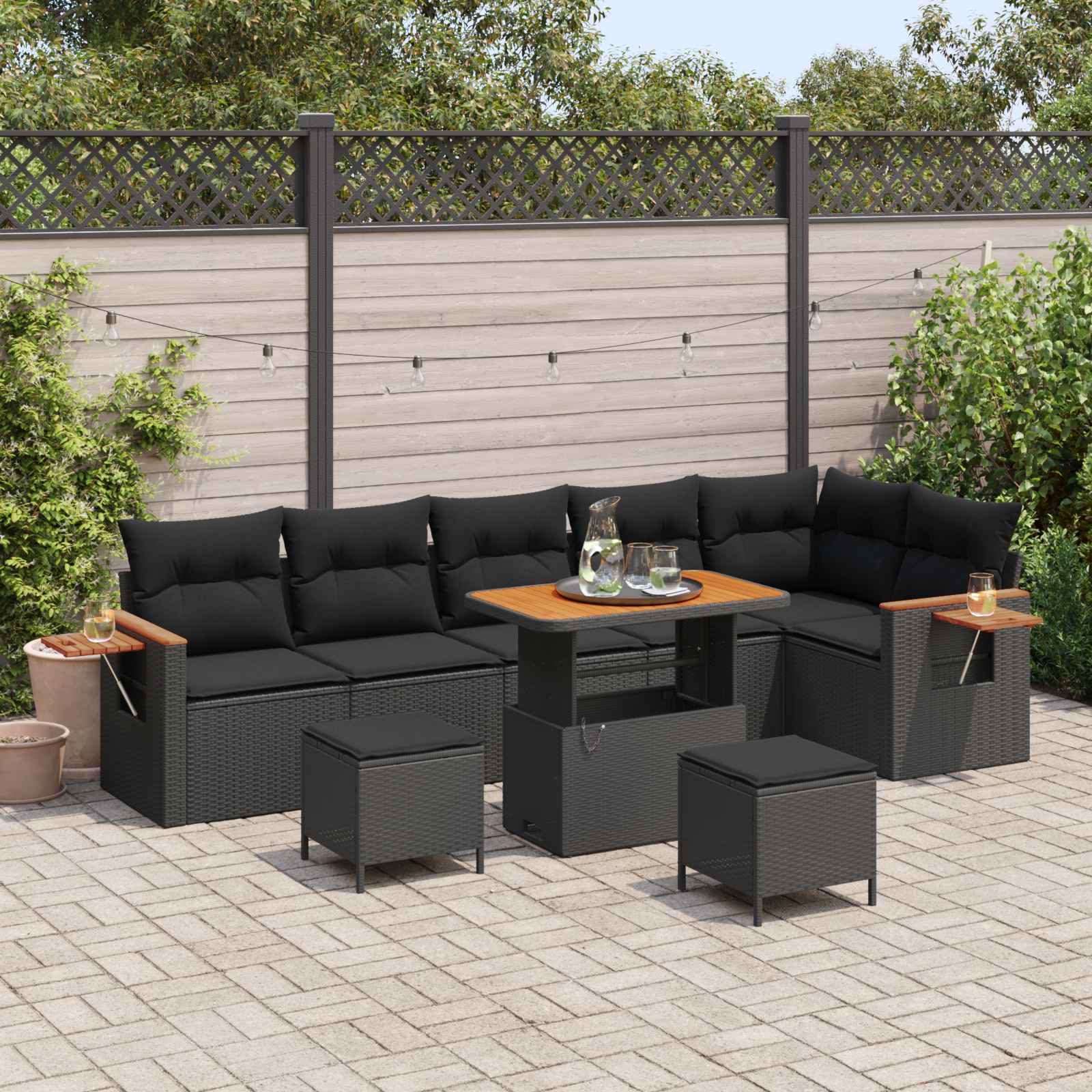 vidaXL Gartensofa-set mit Kissen 9 pcs Schwarz