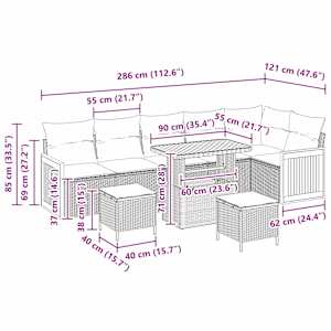 Sada zahradních pohovek s polštářem 9 pcs Černá - obrázek 11