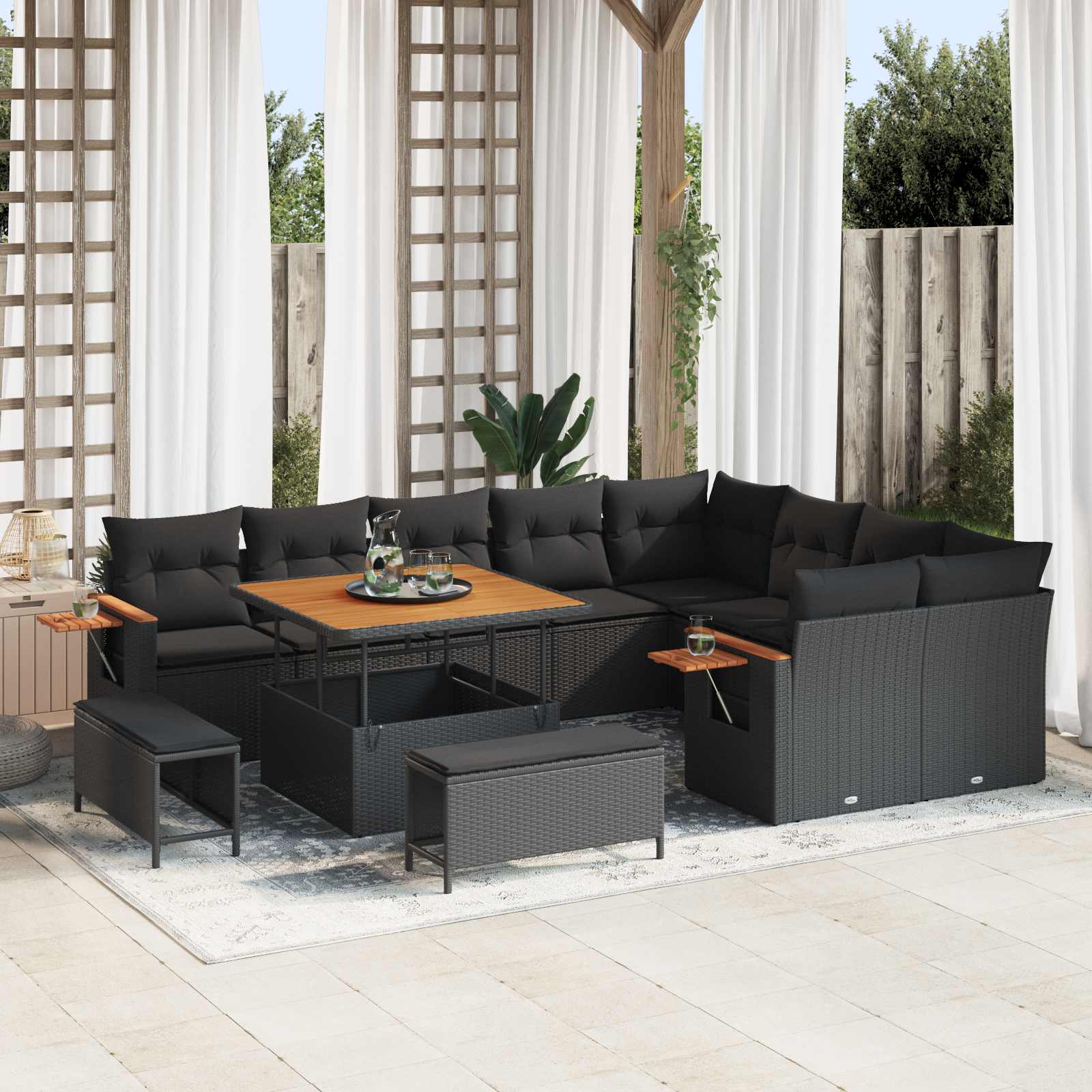 vidaXL Gartensofa-set mit Kissen 12 pcs Schwarz