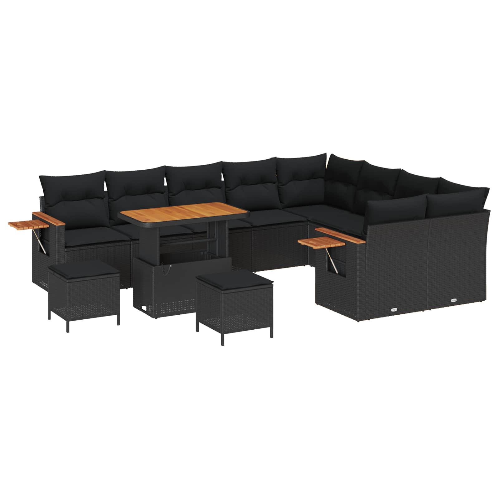 vidaXL Garten-Sofa-Set mit Kissen 12 pcs Schwarz