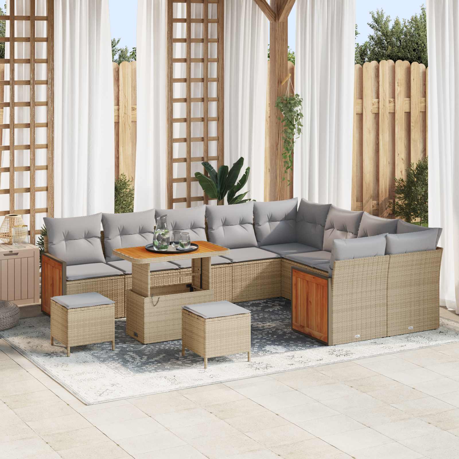 vidaXL Set de canapele pentru grădină 12 pcs Beige și gri deschis