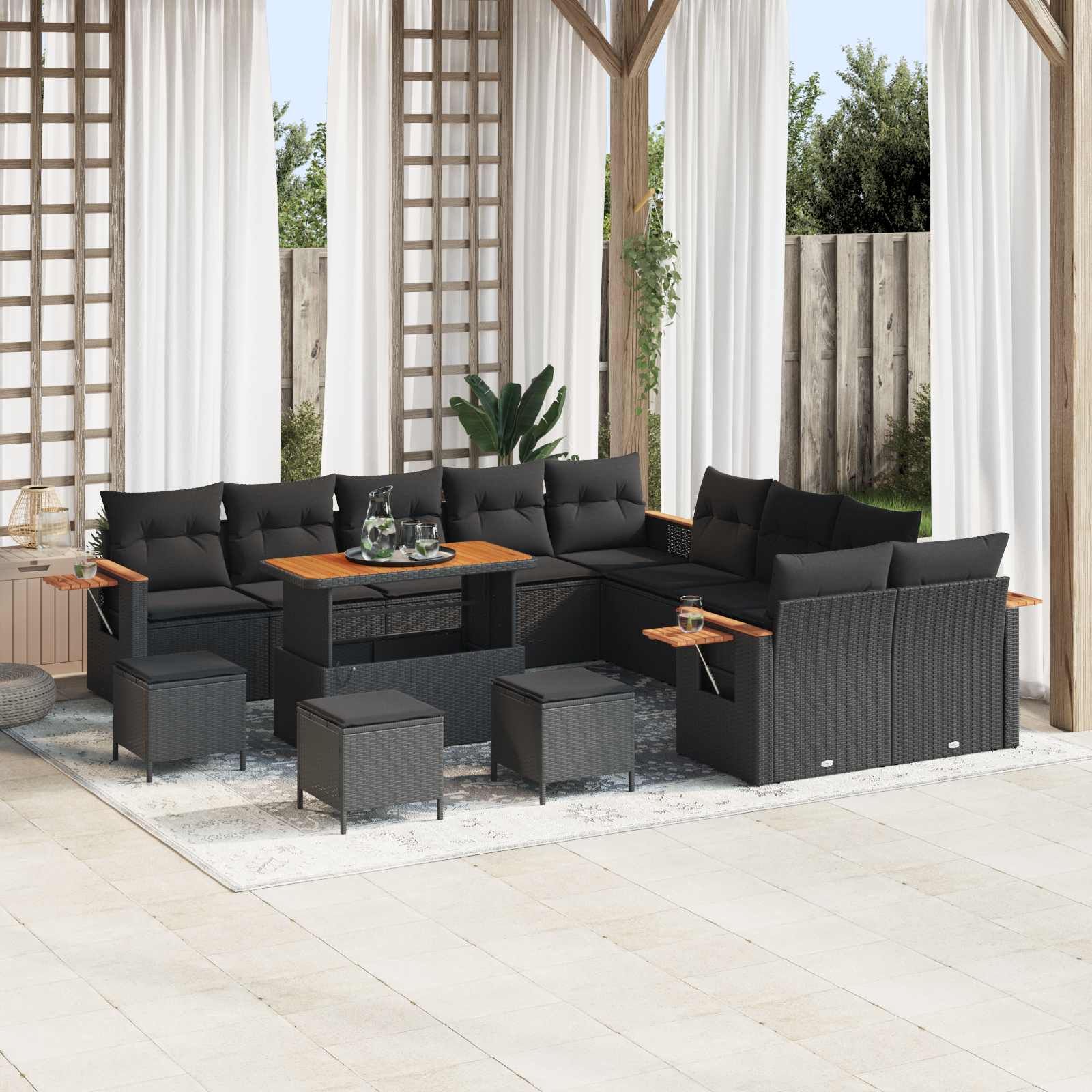 vidaXL Gartensofa-set mit Kissen 14 pcs Schwarz