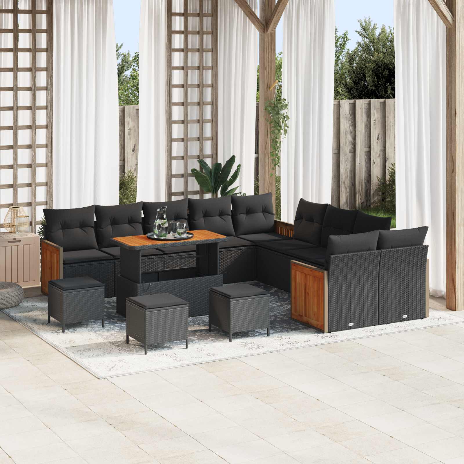 vidaXL Set de canapele pentru grădină cu pernă 14 pcs Negru