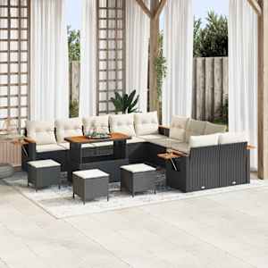 Vrtna sedežna garnitura z blazino 14 pcs Črna in krem