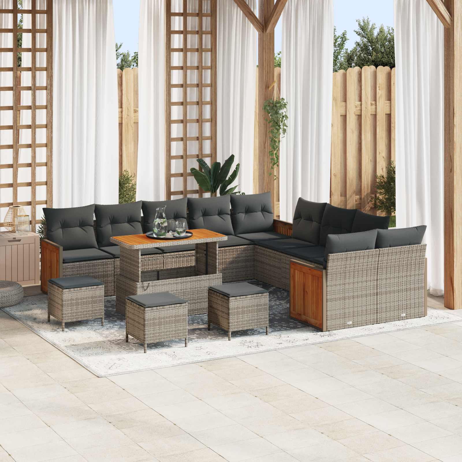 vidaXL Gartensofa-set mit Kissen 14 pcs Grau