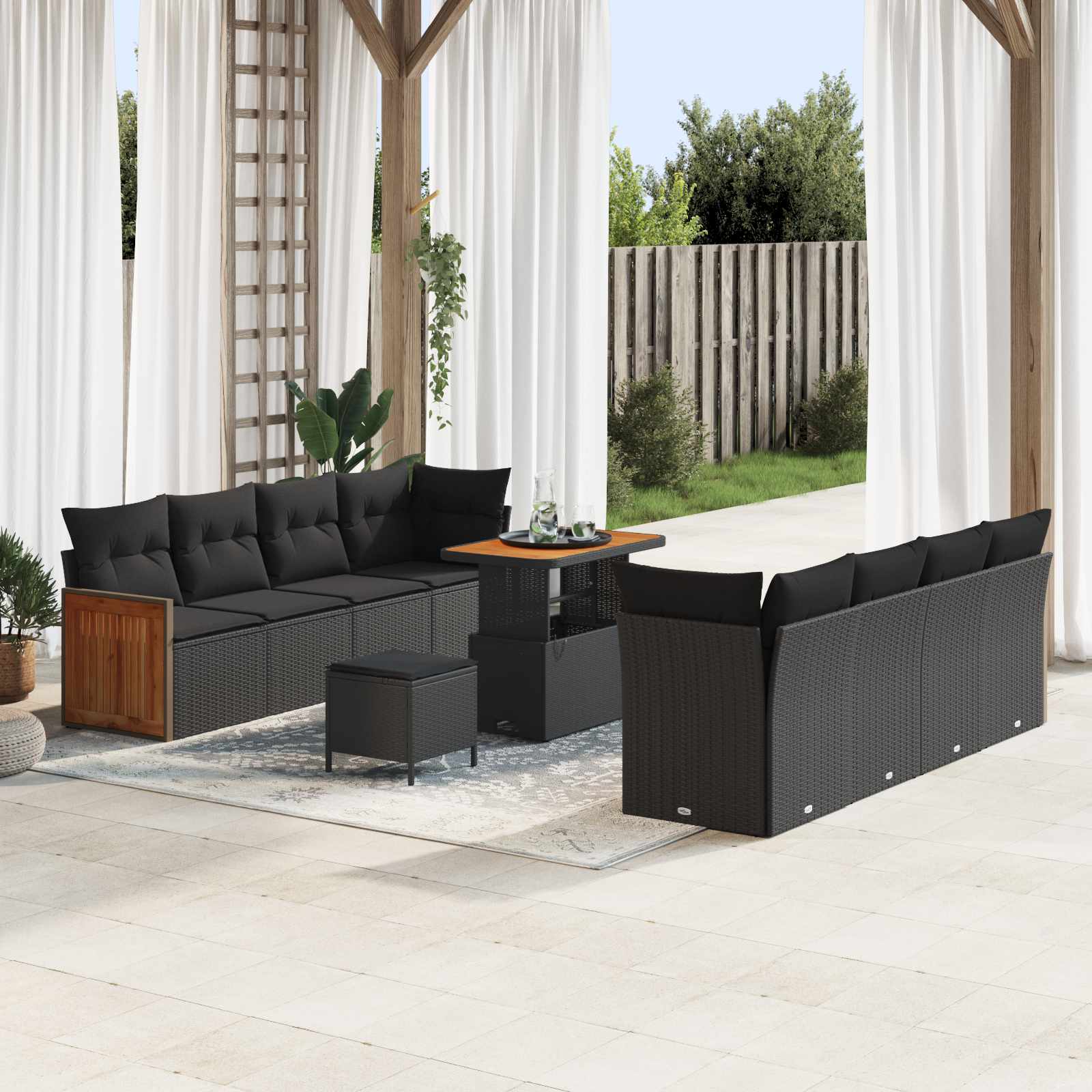 vidaXL Gartensofa-set mit Kissen 11 pcs Schwarz