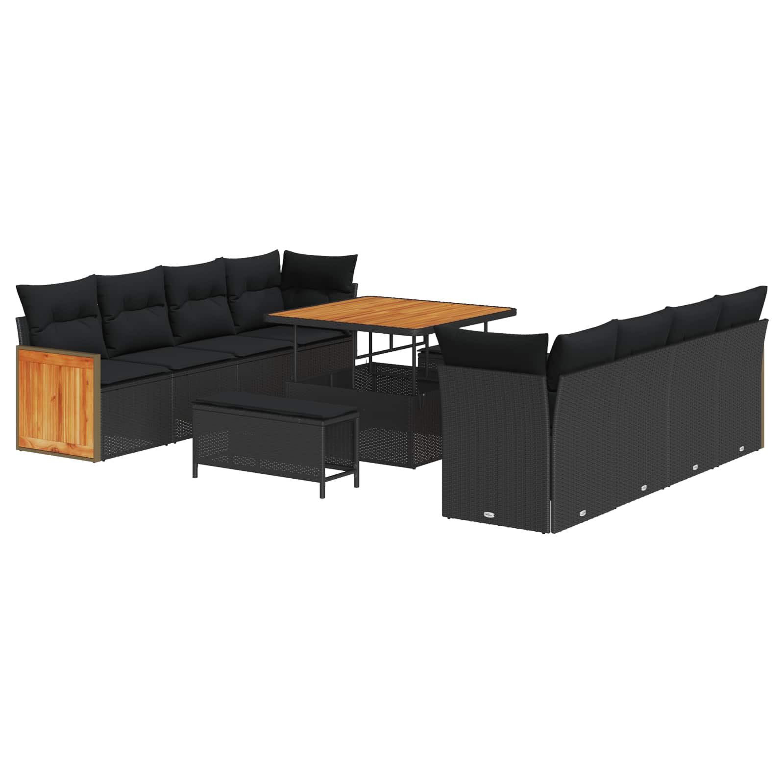 vidaXL Garten-Sofa-Set mit Kissen 11 pcs Schwarz