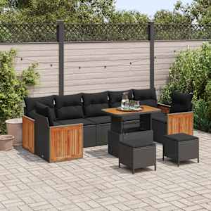 Vrtna sedežna garnitura z blazino 10 pcs Črna