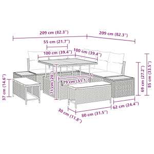 Sada zahradních pohovek s polštářem 8 pcs Černá a krémová - obrázek 15