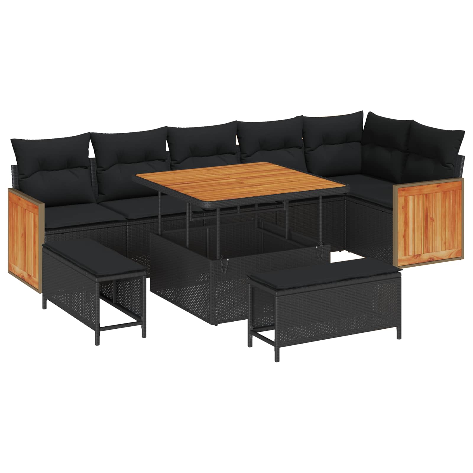 vidaXL Gartensofa-set mit Kissen 9 pcs Schwarz