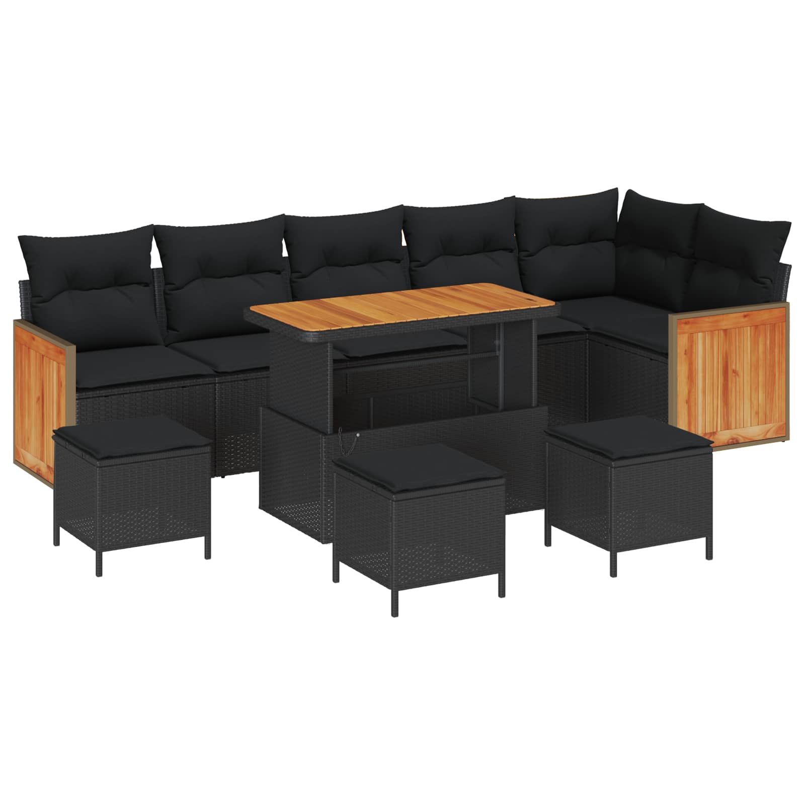 vidaXL Garten-Sofa-Set mit Kissen 10 pcs Schwarz