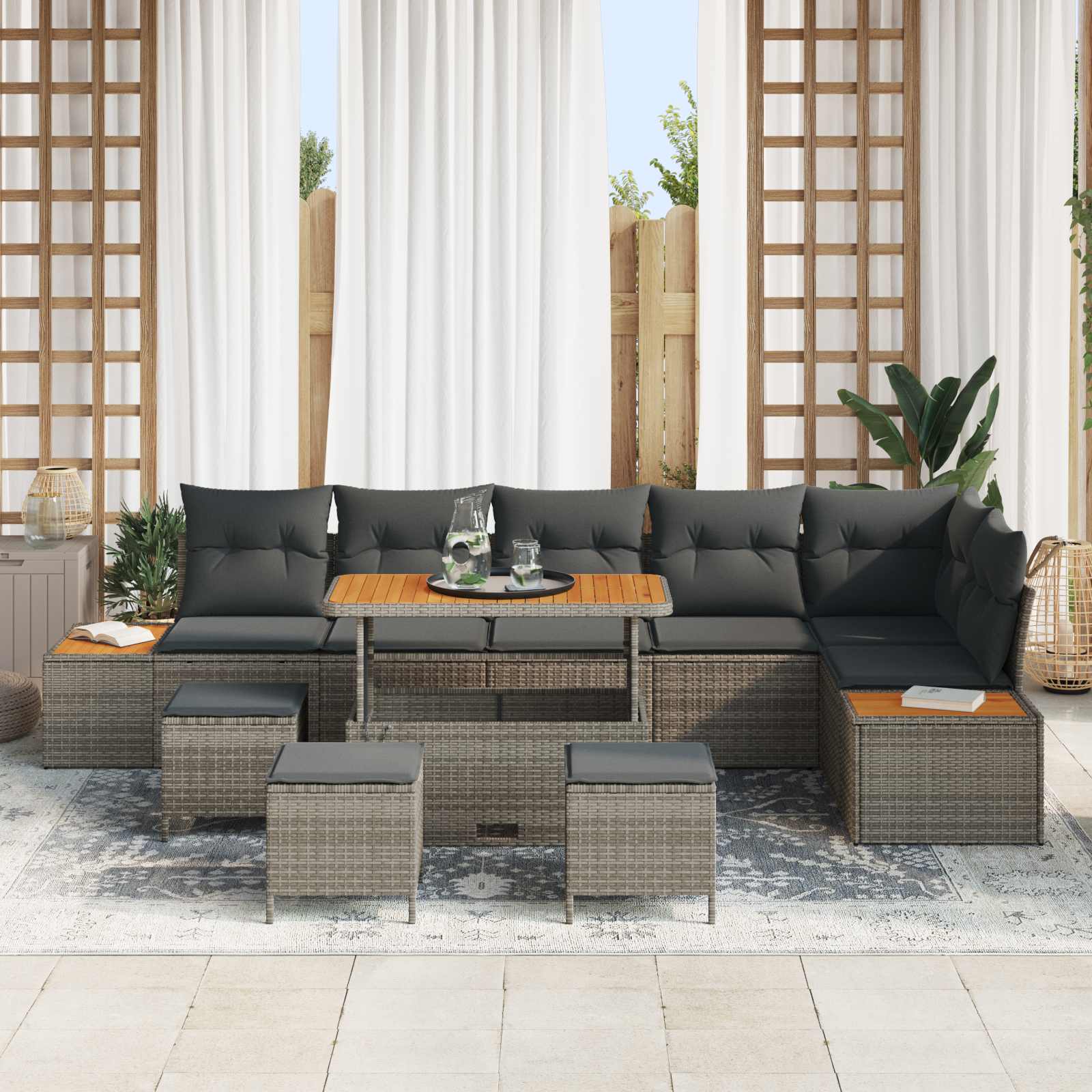 Sada zahradních pohovek s polštářem 10 pcs Šedá - obrázek 3