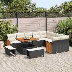 Vrtna sedežna garnitura z blazino 12 pcs Črna in krem