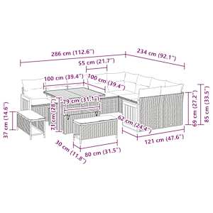 Vrtna sedežna garnitura z blazino 12 pcs Bež in svetlo siva - slika 6