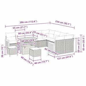 Vrtna sedežna garnitura z blazino 12 pcs Črna - slika 4