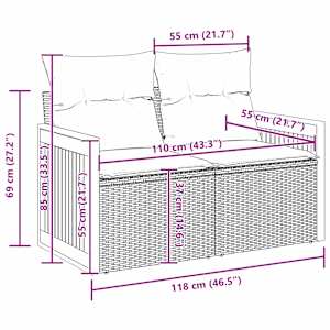 Vrtna sedežna garnitura z blazino 12 pcs Črna - slika 5