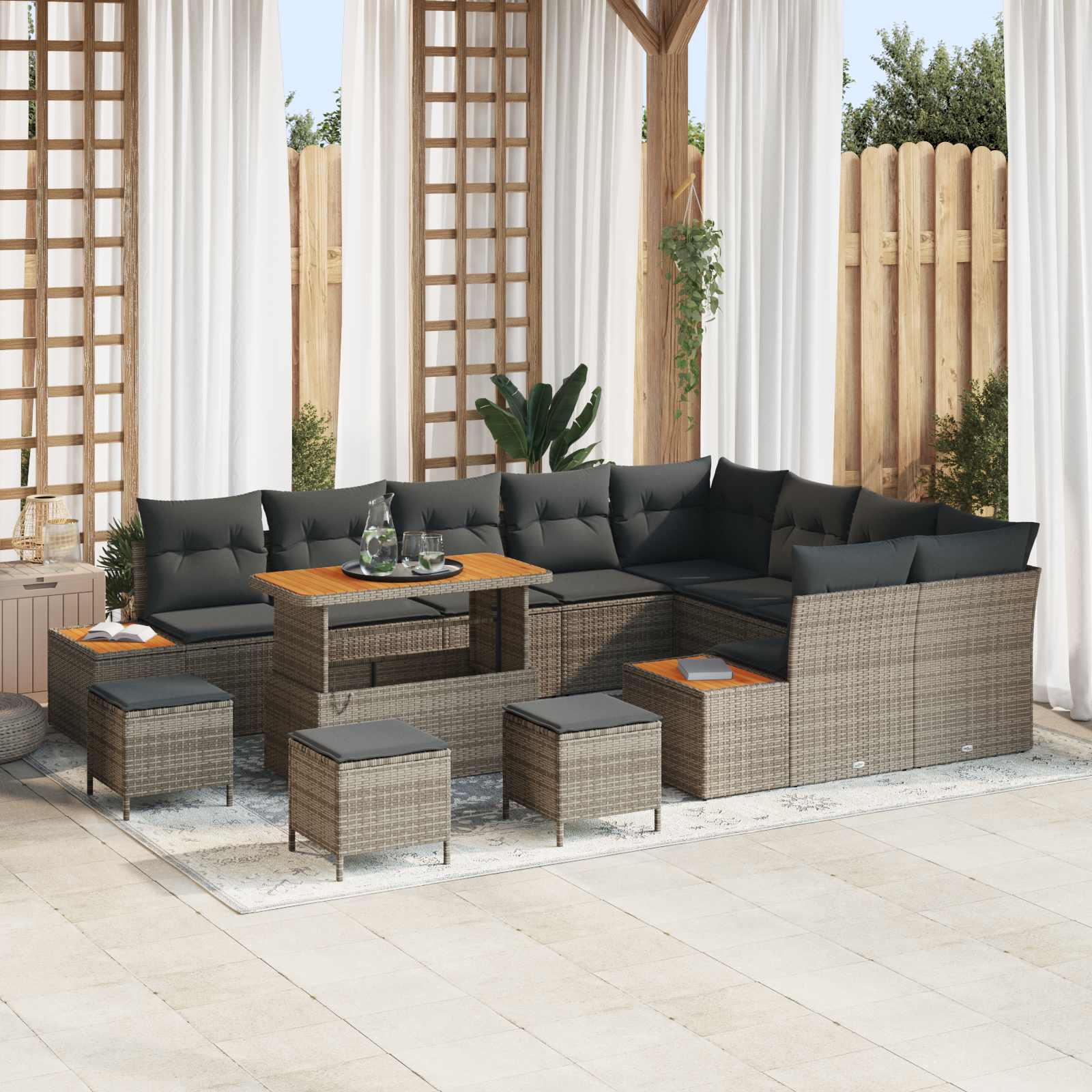vidaXL Gartensofa-set mit Kissen 13 pcs Grau