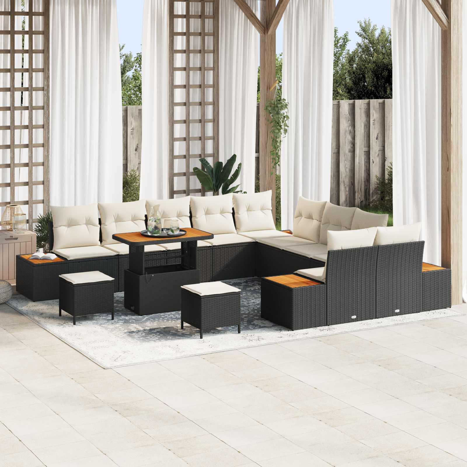 vidaXL Set de canapele pentru grădină cu pernă 13 pcs Negru și Crem