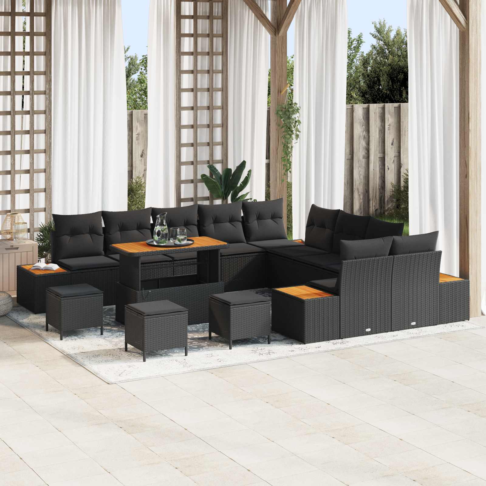 vidaXL Set de canapele pentru grădină cu pernă 14 pcs Negru