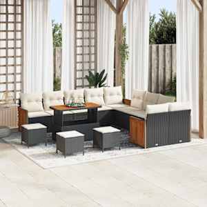 Vrtna sedežna garnitura z blazino 14 pcs Črna in krem