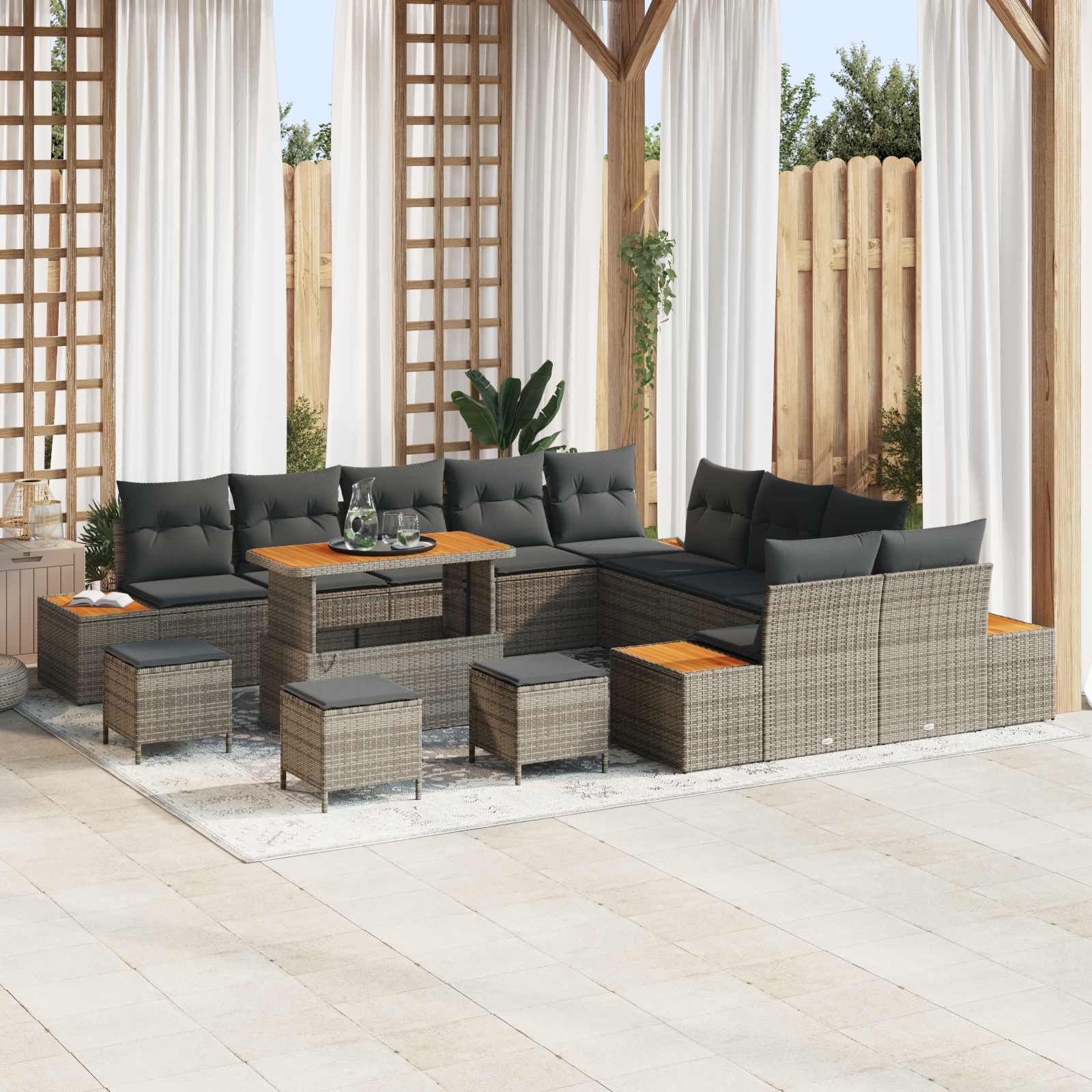 vidaXL Gartensofa-set mit Kissen 14 pcs Grau