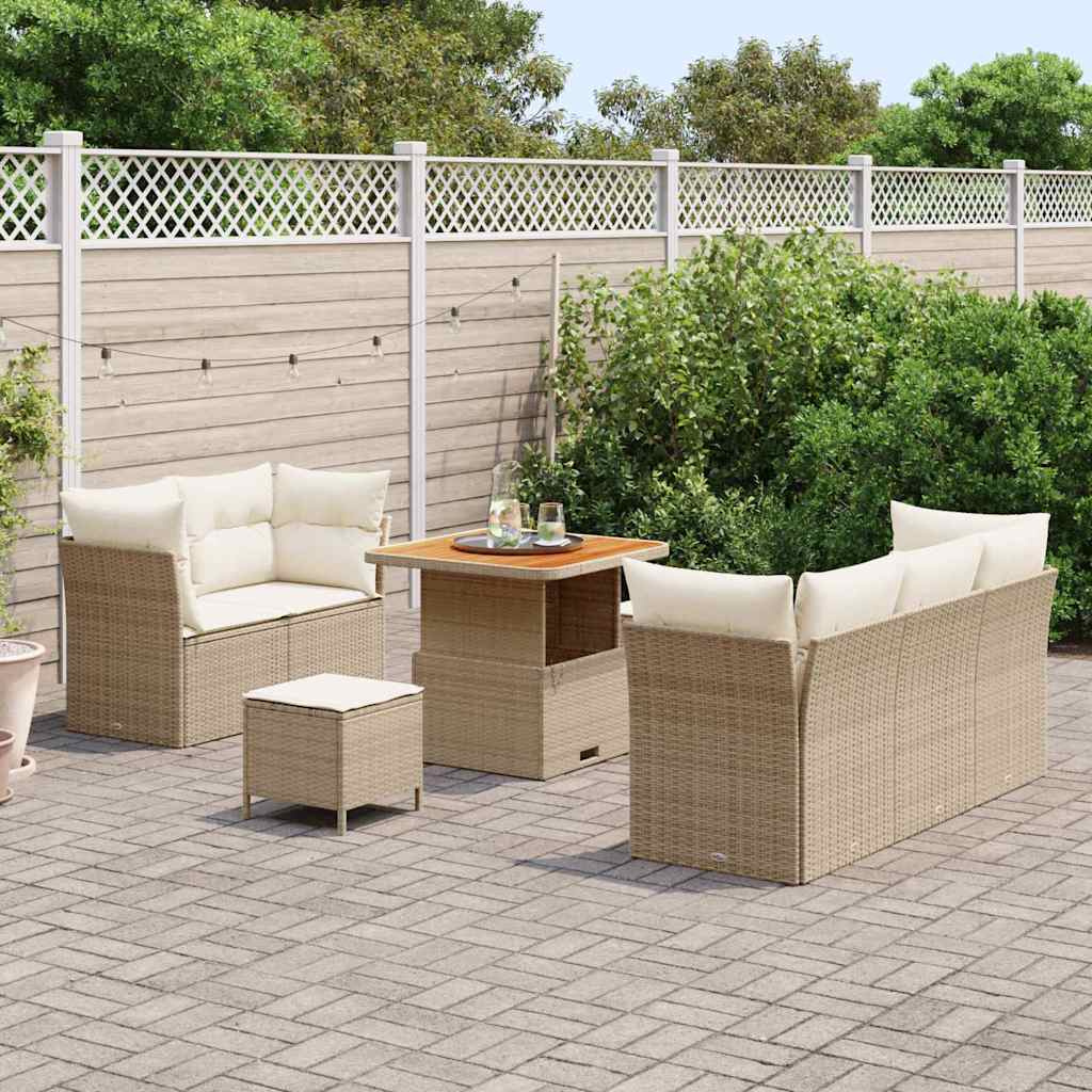 vidaXL 8-delige tuinsofa set met kussens in beige poly rattan en acacia