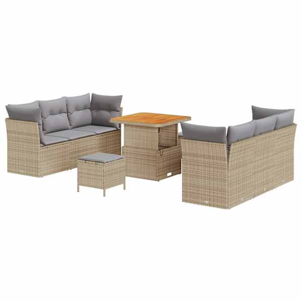 vidaXL Aia Diivanikomplekt padjaga 9 pcs Beež ja heledhall pol&uuml;rotang