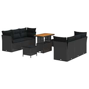 vidaXL Aia Diivanikomplekt padjaga 9 pcs Must pol&uuml;rotang