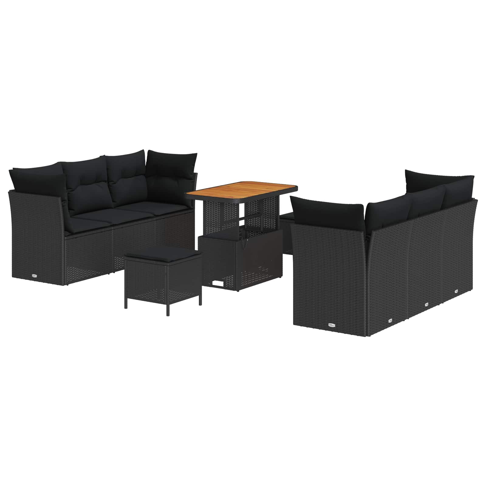 vidaXL Gartensofa-set mit Kissen 9 pcs Schwarz Poly-Rattan
