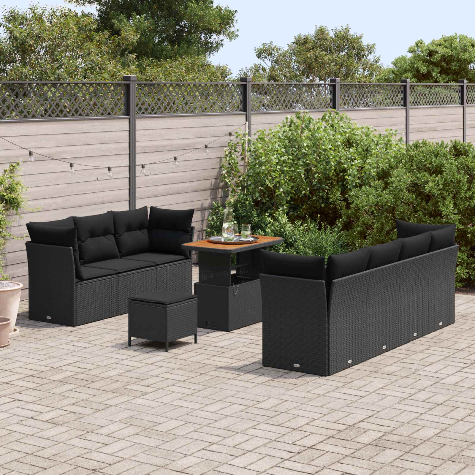 Thumbnail - vidaXL Garten-Sofa-Set mit Kissen mit Speicher 10 pcs Schwarz