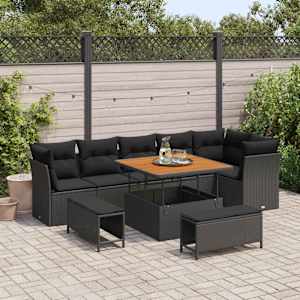 Vrtna sedežna garnitura z blazino s shranjevanjem 9 pcs Črna