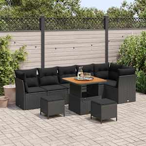 Vrtna sedežna garnitura z blazino s shranjevanjem 9 pcs Črna